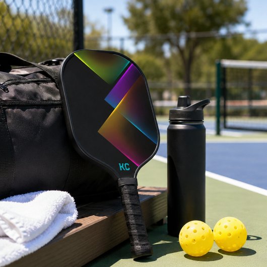 Stijlvol zwart neon geometrisch monogram pickleball paddle