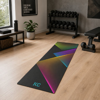 Stijlvol zwart neon geometrisch monogram yogamat