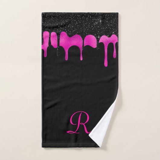 Stijlvol zwart opgerold glitter-monogram bad handdoek (Handdoek)