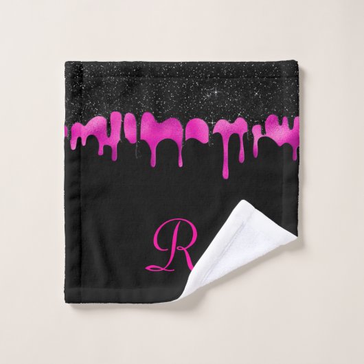 Stijlvol zwart opgerold glitter-monogram bad handdoek (Wasdoekje)
