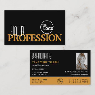 Stijlvol zwart Oranje, eenvoudig met Logo en foto Visitekaartje