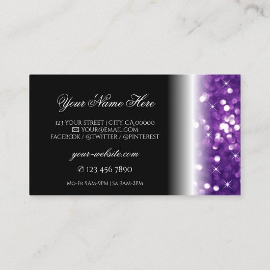 Stijlvol zwart Paars glitter glamoureus Visitekaartje (Achterkant)