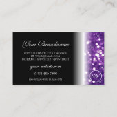 Stijlvol zwart Paars mousserend glitter-monogram Visitekaartje (Achterkant)