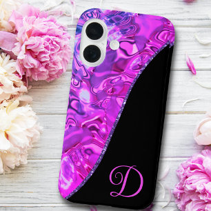 Stijlvol zwart Paars zwart zwart Glitter Monogram iPhone 16 Hoesje