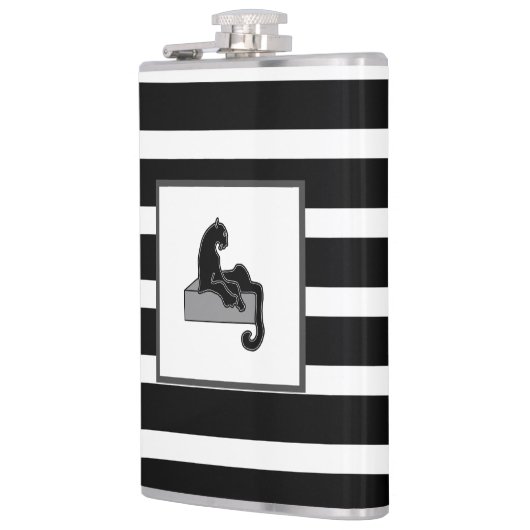 Stijlvol zwart pantherkat — wit modern heupfles (Links)