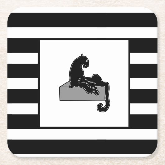 Stijlvol zwart pantherkat — wit modern kartonnen onderzetters (Voorkant)