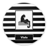 Stijlvol zwart pantherkat — wit modern keramische knop (Voorkant)