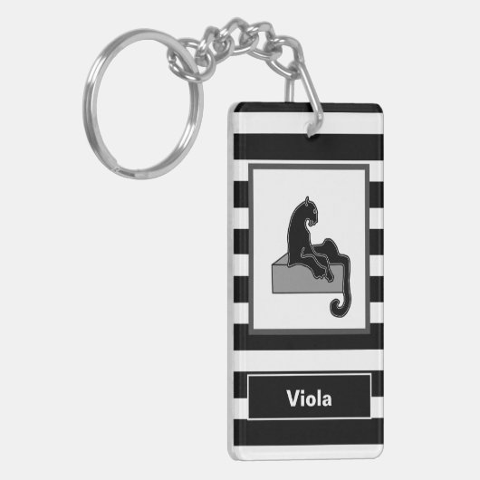 Stijlvol zwart pantherkat — wit modern sleutelhanger (Voorkant Links)