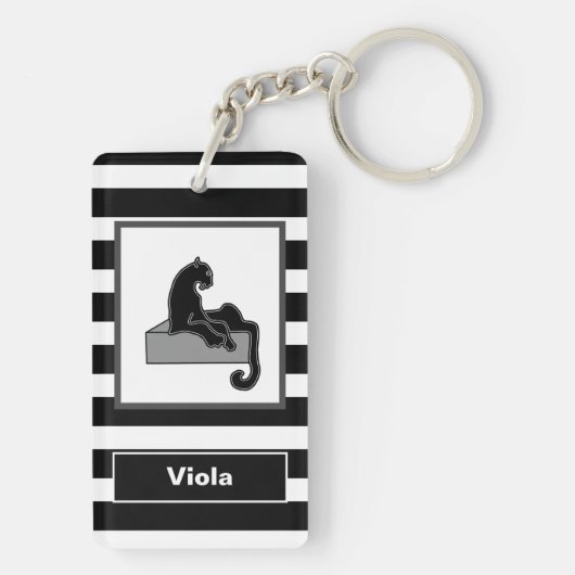 Stijlvol zwart pantherkat — wit modern sleutelhanger (achterkant)