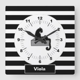 Stijlvol zwart pantherkat — wit modern vierkante klok