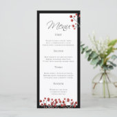 Stijlvol Zwart Rood Berry 4 Course Wedding Menu (Staand voorkant)
