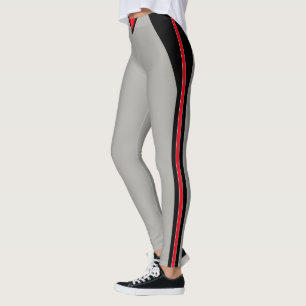 Stijlvol zwart & rood gestreept op licht zilvergri leggings