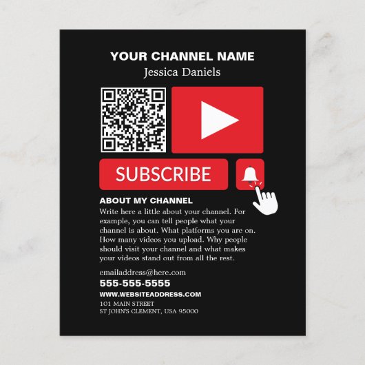 Stijlvol Zwart & Rood - QR Code, Youtube - Vlogger Flyer (Voorkant)