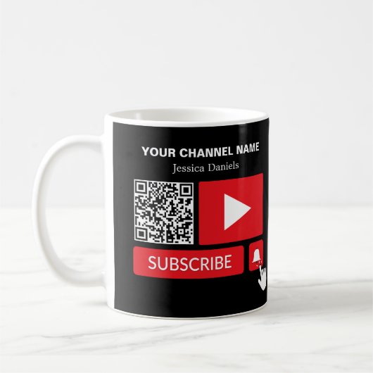 Stijlvol Zwart & Rood - QR Code, Youtube - Vlogger Koffiemok (Links)