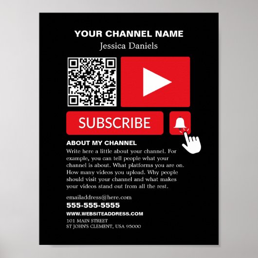 Stijlvol Zwart & Rood - QR Code, Youtube - Vlogger Poster (Voorkant)