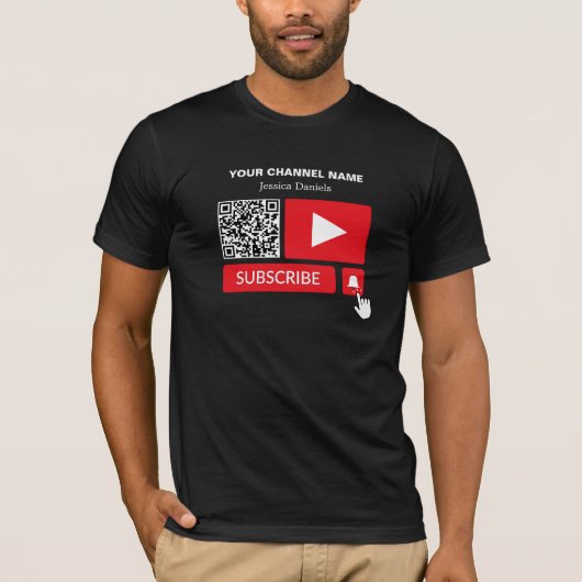 Stijlvol Zwart & Rood - QR Code, Youtube - Vlogger T-shirt (Voorkant)