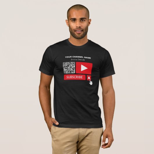 Stijlvol Zwart & Rood - QR Code, Youtube - Vlogger T-shirt (Voorkant volledig)