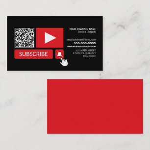 Stijlvol Zwart & Rood - QR Code, Youtube - Vlogger Visitekaartje