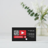 Stijlvol Zwart & Rood - QR Code, Youtube - Vlogger Visitekaartje (Staand voorkant)