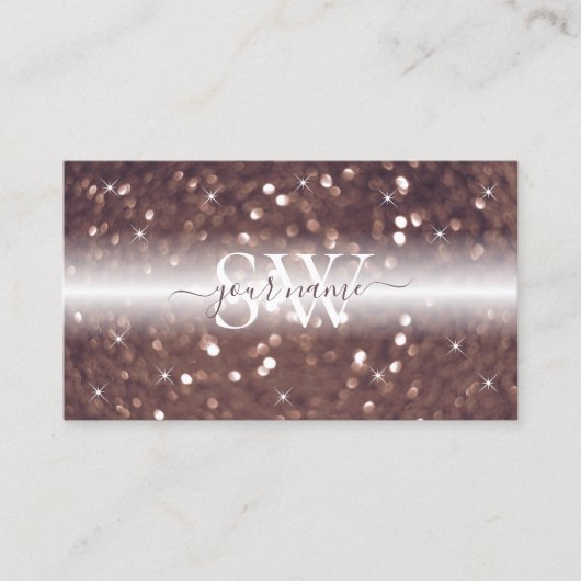 Stijlvol zwart Roos Gold Glitter Initialen Visitekaartje (Voorkant)