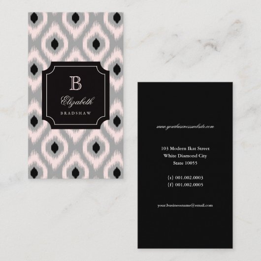 Stijlvol zwart Roze Diamond Ikat Monogram Visitekaartje (Voorkant / Achterkant)