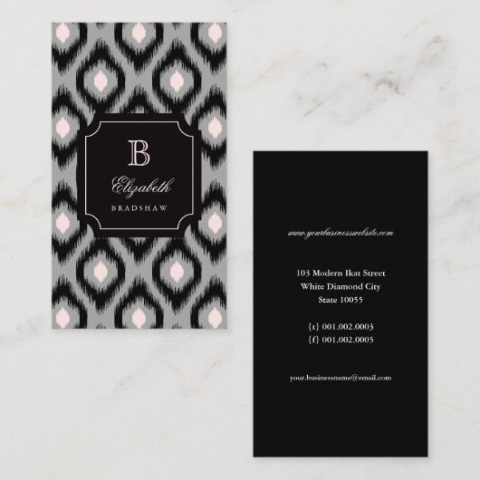 Stijlvol zwart Roze Diamond Ikat Monogram Visitekaartje (Voorkant / Achterkant)
