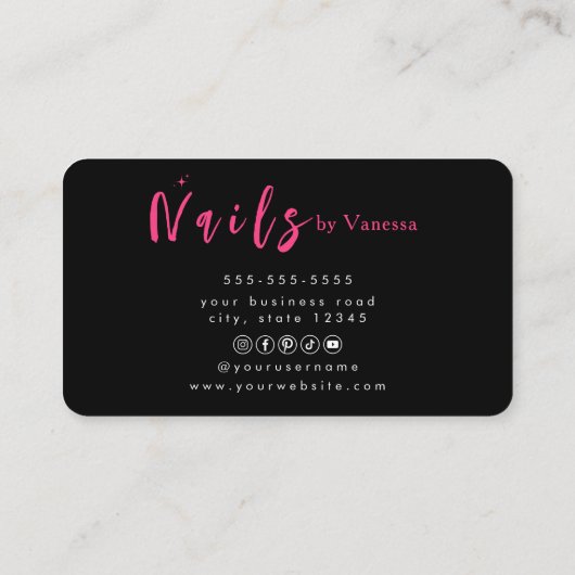Stijlvol zwart roze nageltechnicus Visitekaartje (Achterkant)