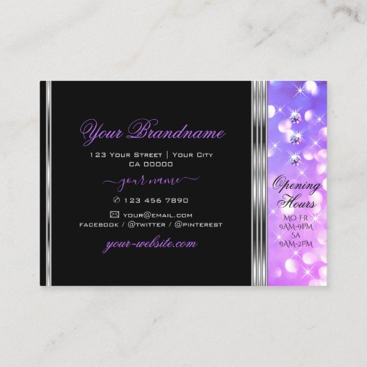 Stijlvol zwart-roze Paarse glitter Diamonds zilver Visitekaartje (Achterkant)