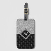 Stijlvol zwart ruitmonogram Crystal Silver Bagagelabel (Voorkant (verticaal))