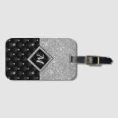 Stijlvol zwart ruitmonogram Crystal Silver Bagagelabel (Voorkant (horizontaal))
