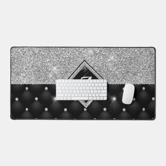 Stijlvol zwart ruitmonogram Crystal Silver Bureaumat (Keyboard & Muis)