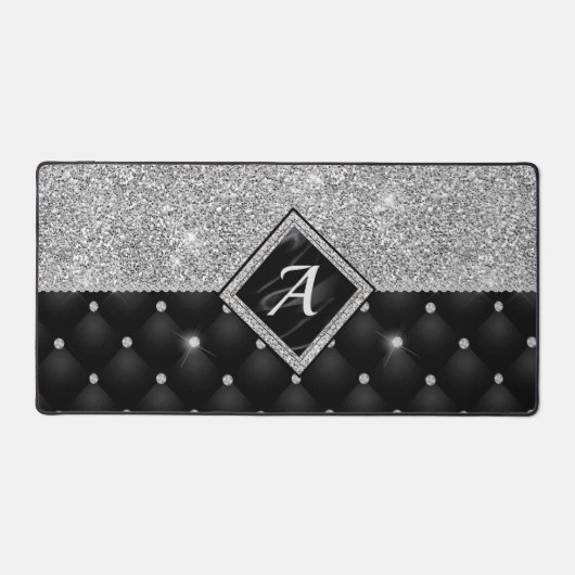 Stijlvol zwart ruitmonogram Crystal Silver Bureaumat (Voorkant)