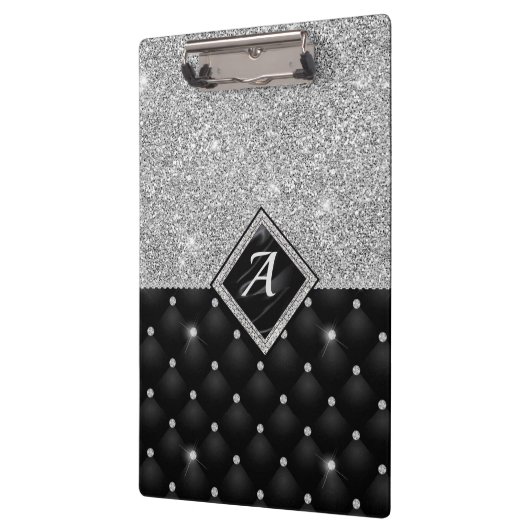 Stijlvol zwart ruitmonogram Crystal Silver Klembord (Links)