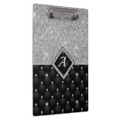 Stijlvol zwart ruitmonogram Crystal Silver Klembord (Rechts)