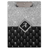Stijlvol zwart ruitmonogram Crystal Silver Klembord (Voorkant)