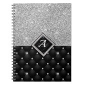 Stijlvol zwart ruitmonogram Crystal Silver Notitieboek (Voorkant)