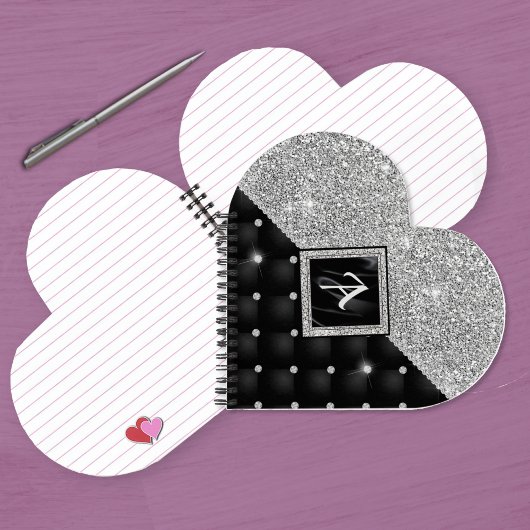 Stijlvol zwart ruitmonogram Crystal Silver Notitieboek