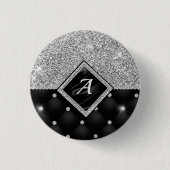 Stijlvol zwart ruitmonogram Crystal Silver Ronde Button 3,2 Cm (Voorkant)
