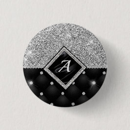 Stijlvol zwart ruitmonogram Crystal Silver Ronde Button 3,2 Cm