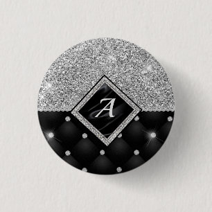 Stijlvol zwart ruitmonogram Crystal Silver Ronde Button 3,2 Cm