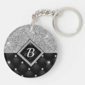 Stijlvol zwart ruitmonogram Crystal Silver Sleutelhanger (Achterkant)