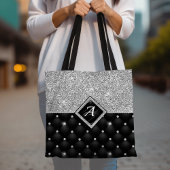 Stijlvol zwart ruitmonogram Crystal Silver Tote Bag