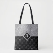 Stijlvol zwart ruitmonogram Crystal Silver Tote Bag (Voorkant)