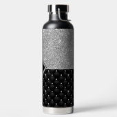 Stijlvol zwart ruitmonogram Crystal Silver Waterfles (Links)