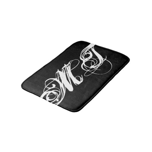 Stijlvol zwart Script Calligraphy Monogram Initial Badmat (Gekanteld)