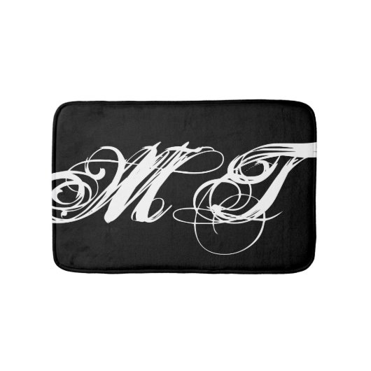 Stijlvol zwart Script Calligraphy Monogram Initial Badmat (Voorkant)