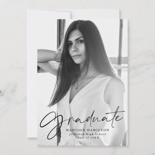 Stijlvol zwart Script-fotoAfstuderen Aankondiging (Voorkant)