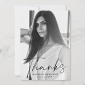 Stijlvol zwart Script-fotoAfstuderen Bedankkaart (Voorkant)