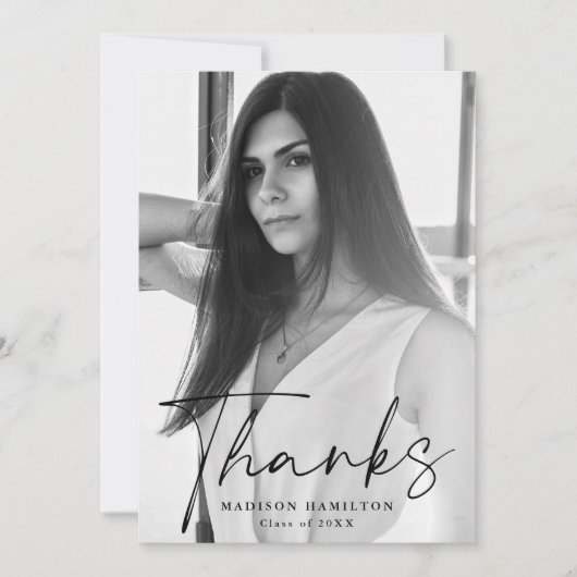 Stijlvol zwart Script-fotoAfstuderen Bedankkaart (Voorkant)