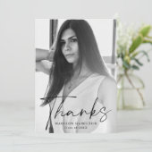 Stijlvol zwart Script-fotoAfstuderen Bedankkaart (Staand voorkant)